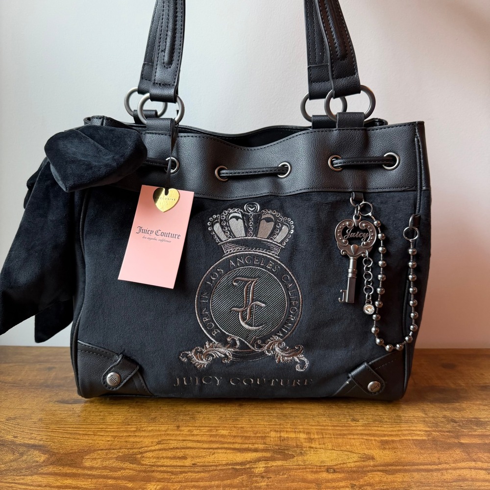 New Juicy Couture Classic Juicy Lovers Black Gothic Daydreamer Handbag Tote Y2K